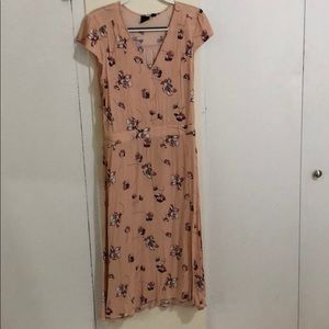 Blush floral cap sleeve midi dress